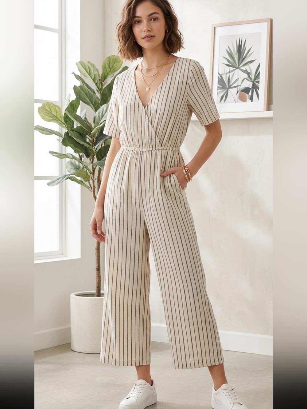 Vetta Capsule Wrap Striped Jumpsuit Career Casual Minimalist Summer Chic Small